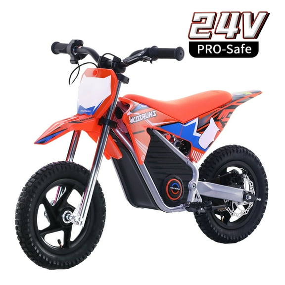 24V Electric Bike for Kids, 2 Speed Modes with Dual Shock Absorption, Safe Disc Brake, 12 inch off Road Tires Fit Ages 3-6, Orange