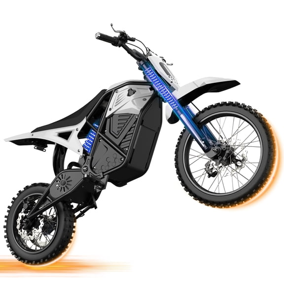 Electric Dirt Bike for Teens & Adults, 3500W Peak Mid-Drive Motor, 38 MPH Off-Road, 48V 23Ah Battery, 14"/12" Wheels, Hydraulic Dual Shock Suspension, White