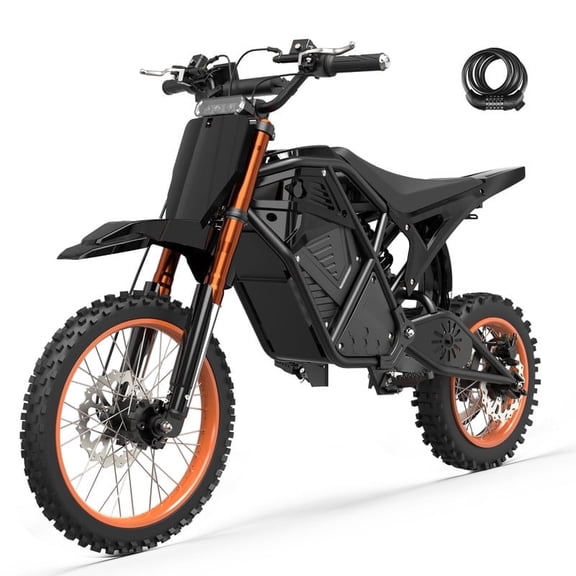 Electric Dirt Bike for Teens Adults, Electric Motorcycle 48V23Ah, Mid-Drive Motor 3500W Peak 38mph 53-Mile Range, Hydraulic Nitrogen Dual Shock Absorbers Black & Orange with Mirror & Lock