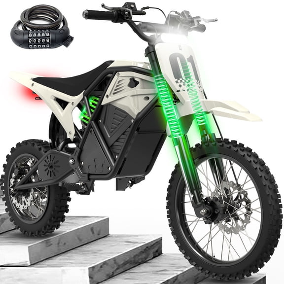 Electric Dirt Bike for Teens Adults, Electric Motorcycle 48V23Ah, Mid-Drive Motor 3500W Peak 38mph 53-Mile Range, Hydraulic Nitrogen Dual Shock Absorbers White with Lock