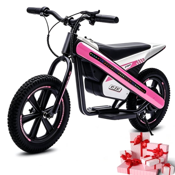 Kids Electric Dirt Bike for Aged 5-10, Cuoote 24V Electric Motorcycle with 7Ah 300W Brushless Motor, 14" Tires, 2-Speed, 1-2Hrs Playing Time