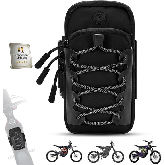 Electric Dirt Ebike Bag for Surron Lbx/Tutti/Tuttio Soleil 01, E Phone Pouch Accessories, Dirtbike Front Frame Bag Storage Stuff for Talaria/ Eride Pro(Black)