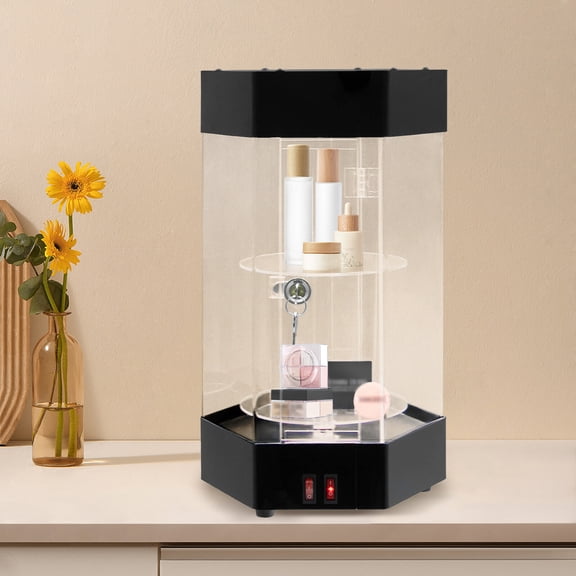 Electric Display Case with LED Lights and 360 Rotation 10.63*18.9in for Personal Uses, Exhibition Halls, Antique Stores