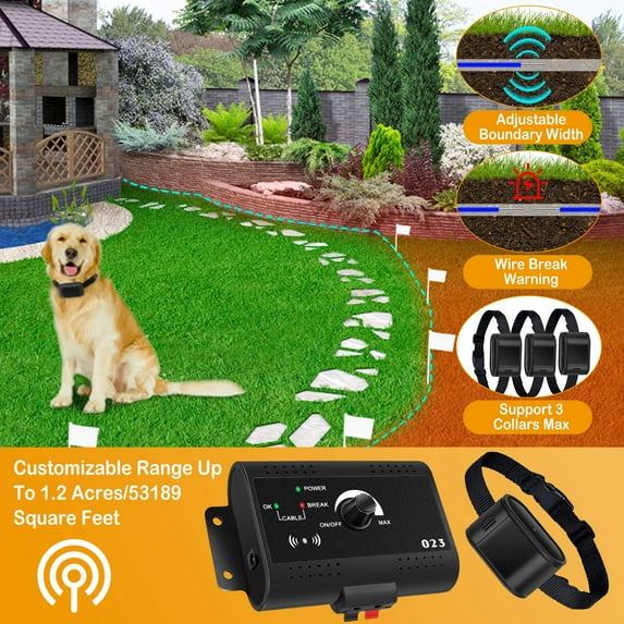 Electric Dog Fence System, Invisible Underground Pet Fence with Waterproof Collar for Small Medium & Large Dogs, Adjustable up to 1.2 Acre, Wireless Boundary for Yard, Garden & Property Containment