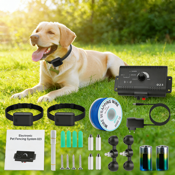 Electric Dog Fence System Pet Containment with Waterproof Receiver Collar for Small Medium Large Dogs 4lbs+, Adjustable Range Up to 1.2 Acres 984FT Boundary Wire Tone & Shock Training DIY Yard Setup