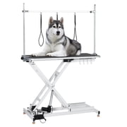 Electric Dog Grooming Table - Heavy Duty, Height Adjustable 9.4"-39.4" Pet Grooming Table w/Leveling Wheels, X Lift, Anti Slip Tabletop & Tool Organizer/Dog Grooming Station, 47"/White