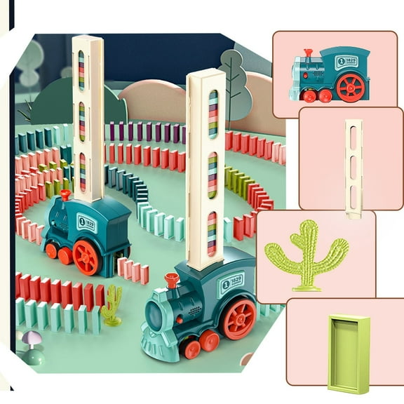 Electric Domino Train Toy With Automatic Domino Laying, Sound & Light Effects, 1 Train + 60 Dominoes, Educational Toy For Kids, Boys, Girls, Toddlers, With Storage Box, Macaron