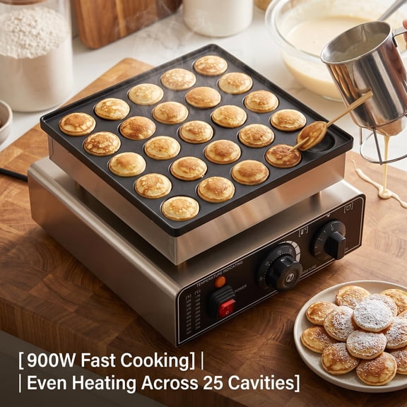 Electric Dorayaki Machine Adjustable Temp 50300C, Mini Pancake Maker 05 Minute Timer, Dutch Muffin Waffle Baker Stainless Steel Body for Consistent Batch Cooking.