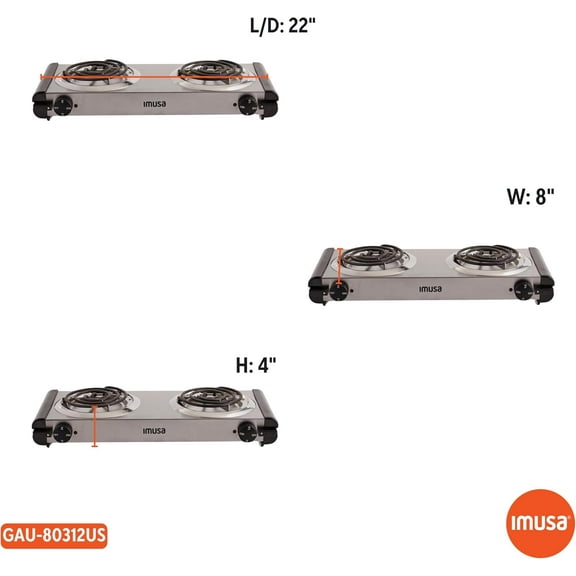 Electric Double Burner 1750- Stainless Steel Silver