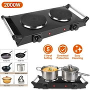 Electric Double Burner,2000W Hot Plate for Cooking,Electric Stove Burner, Dual Coil Portable Stove for Home Dorm Office Kitchen Camping, Electric Cooktop Compatible of All Cookware, Black