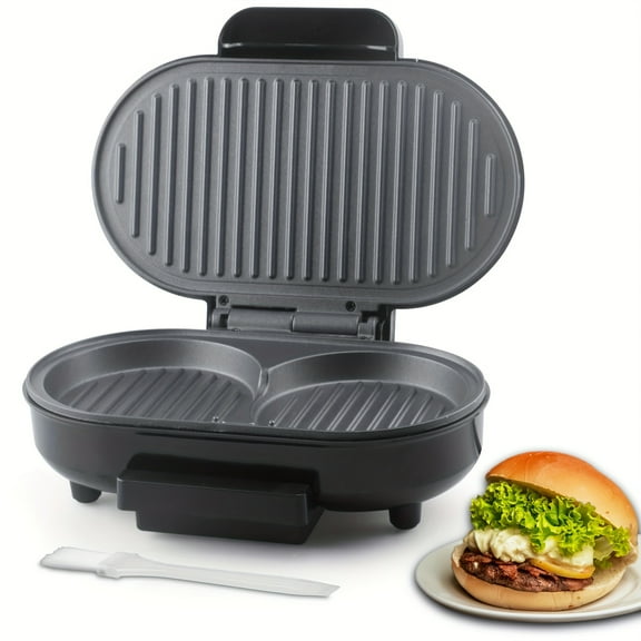 Electric Double Grill for Burger & Breakfast Sandwich, Mini Press Patty Maker, Omlette Pan, Ready Indicator Light, Cool Touch Handle, Rapid Heating, Kitchen Appliance