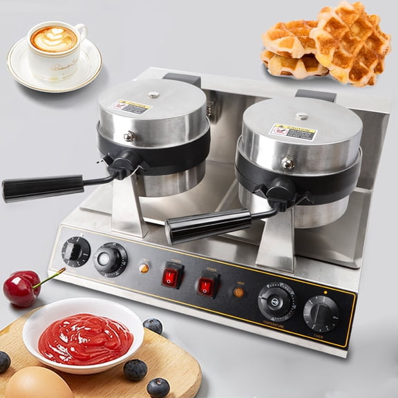 Electric Double-Headed Waffle Maker, Nonstick Rotating Baker Machine 1500W