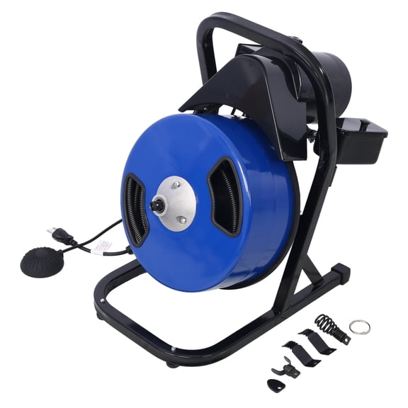 Electric Drain Cleaner Machine 60ft x 1/2in - Sewer Snake Auger Drill Kit with 4 Cutters for 1-4 Inch Pipes