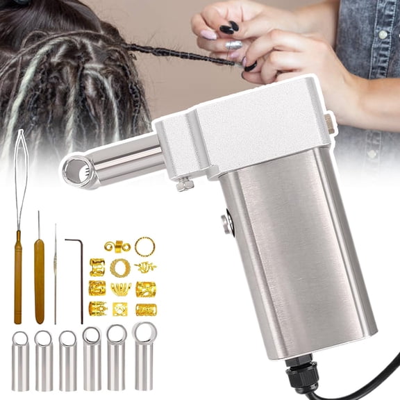 Electric Dreadlock Crochet Machine,Handheld Crochet Braiding Hair Making Machine with 6PCS Braiding Head&290PCS Hair Decoration,Instant Dreadlock Machine for DIY Locked Hair Extensions