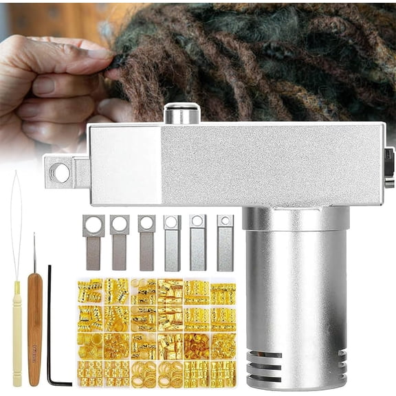 Electric Dreadlock Crochet Maker with 6PCS Braiding Head(6-16mm) & 290PCS Hair Decoration, Instant Dreadlock Machine for Locs, Handheld Dreadlock Crochet Braiding Making Machine