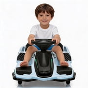 Electric Drift Go-Kart 24V, 180W Motor, Adjustable Speed Up to 7.5 MPH, LED Lights, Music, Anti-Tip, for Ages 8 and Up,White