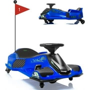 Electric Drifting Go-Kart for Kids, a 12V Ride-On Drift Car, Equipped with High/Low Variable Speed, 5 Wheels, Built-in Music Player, Front and Tail LED Lights, and Low-Power Alarm, Blue