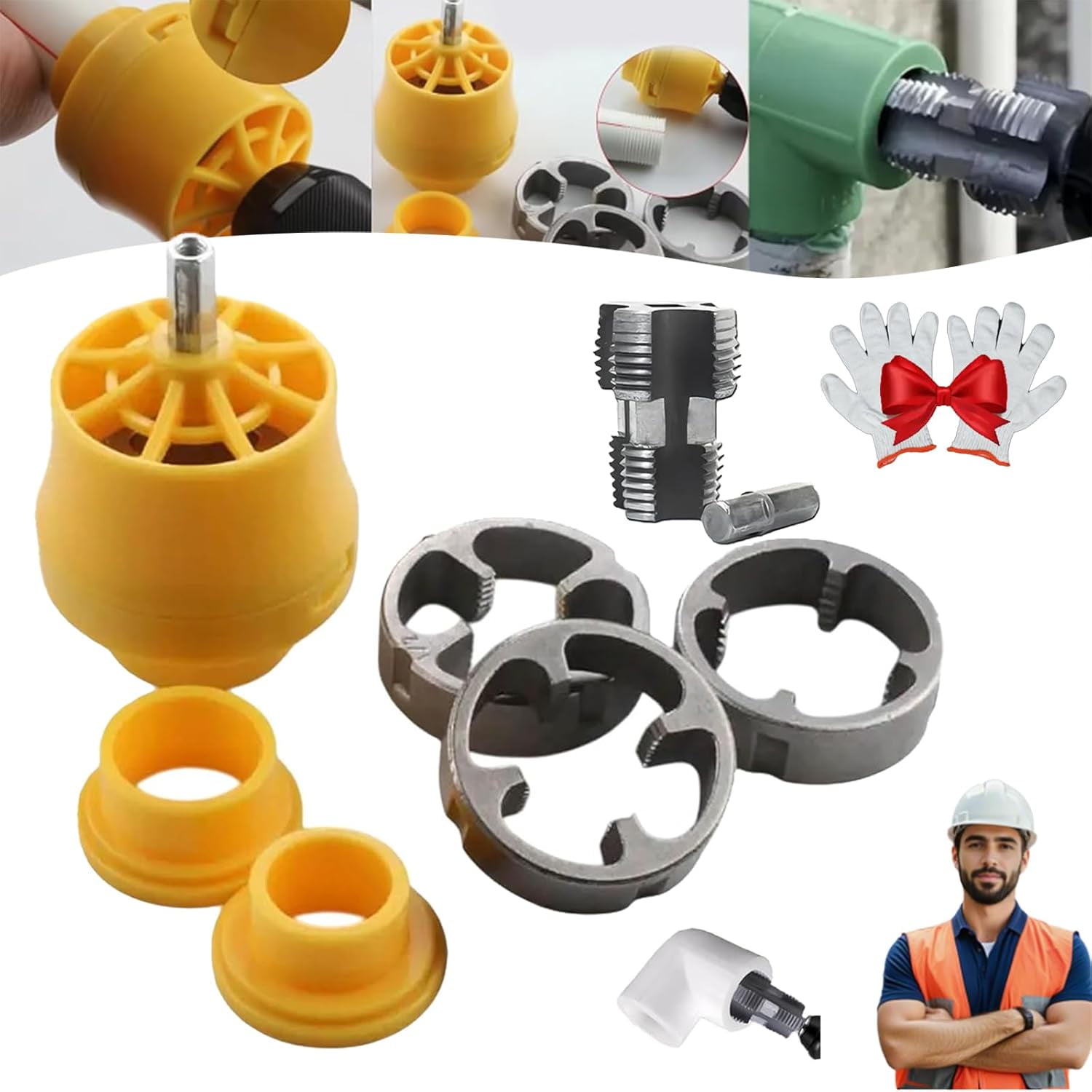 Electric Drill Compatible PVC Pipe Threader Kit with Various Die Sizes ...