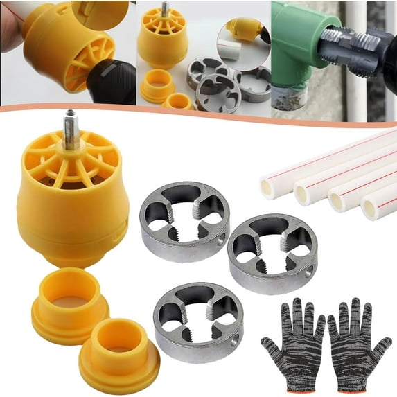 Electric Drill Compatible PVC Pipe Threader Kit with Various Die Sizes, Pipe Threader Kit, PVC Thread Maker Tool for Electric Drill, Pipe Threader with 3 Dies 1/2", 3/4", 1"