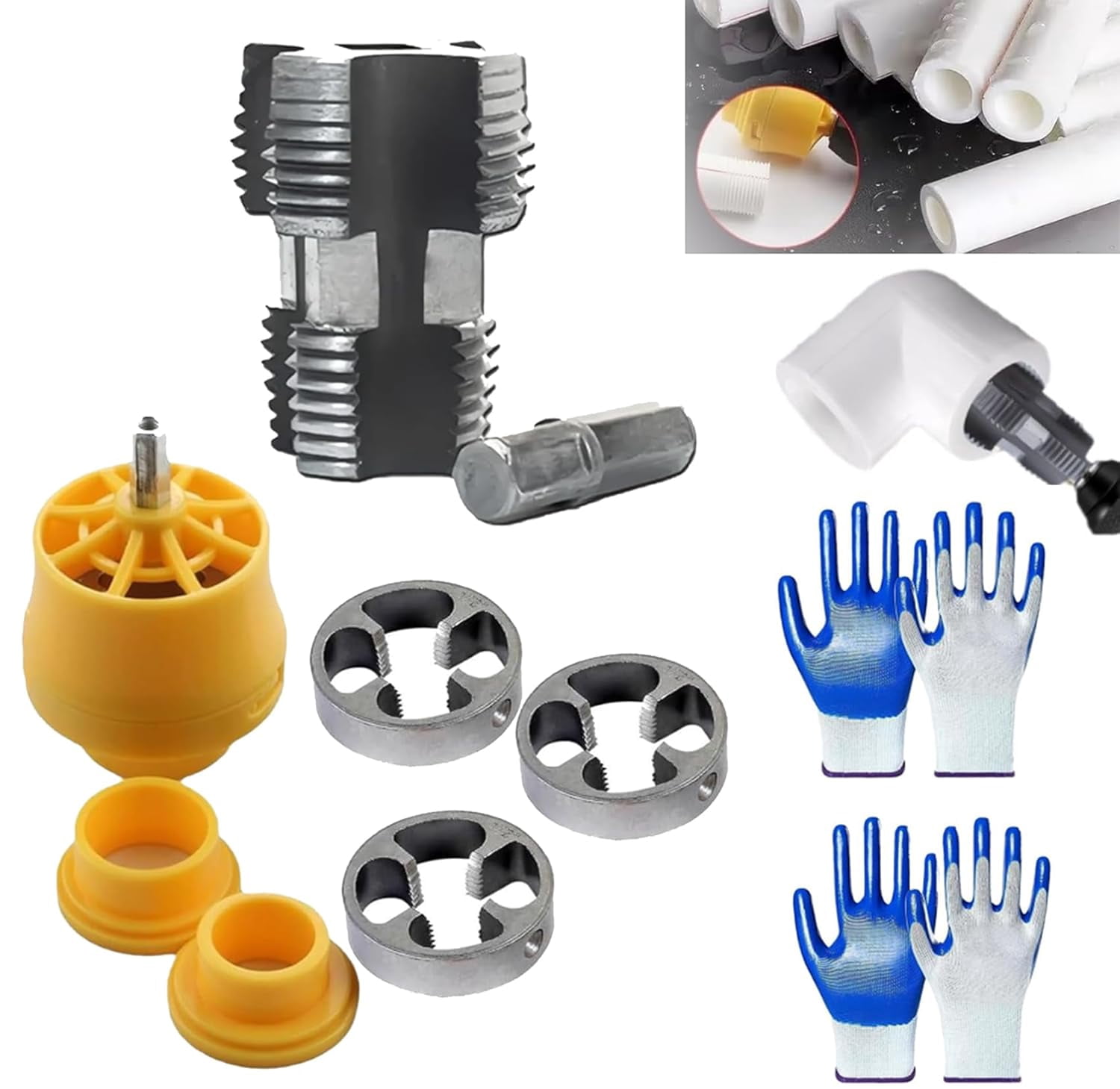 Conduit Thread Maker Electric Drill Compatible PVC Pipe Threader Kit with Various Die Sizes ...