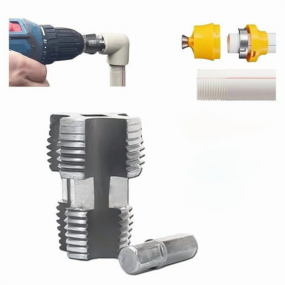 Electric Drill Compatible Pvc Pipe Threader Kit with Various Die Sizes 2025 New Plastic Pipe Tap Die Set Pvc Pipe Threader with 3 Dies 1/2", 3/4", 1", Threading Plumbers Tool (External)