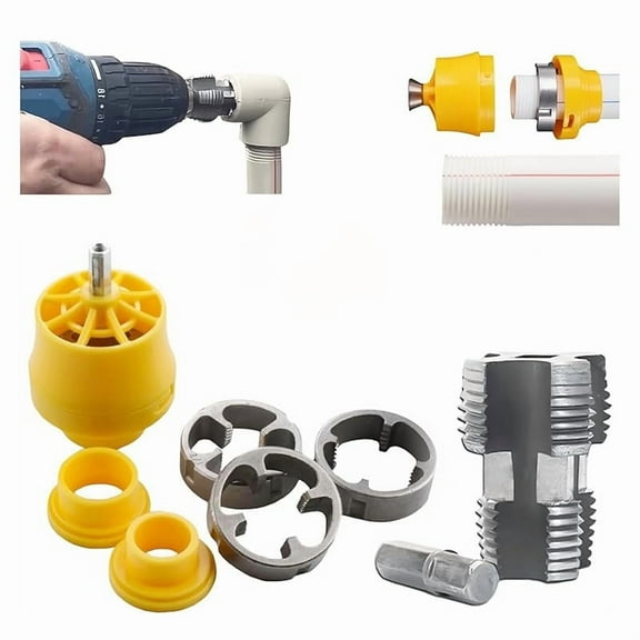Electric Drill Compatible Pvc Pipe Threader Kit with Various Die Sizes 2025 New Plastic Pipe Tap Die Set Pvc Pipe Threader with 3 Dies 1/2", 3/4", 1", Threading Plumbers Tool (External)