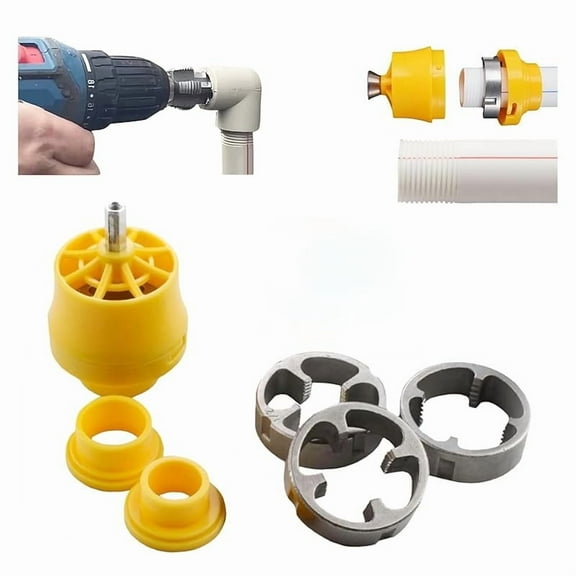 Electric Drill Compatible Pvc Pipe Threader Kit with Various Die Sizes 2025 New Plastic Pipe Tap Die Set Pvc Pipe Threader with 3 Dies 1/2", 3/4", 1", Threading Plumbers Tool (External)