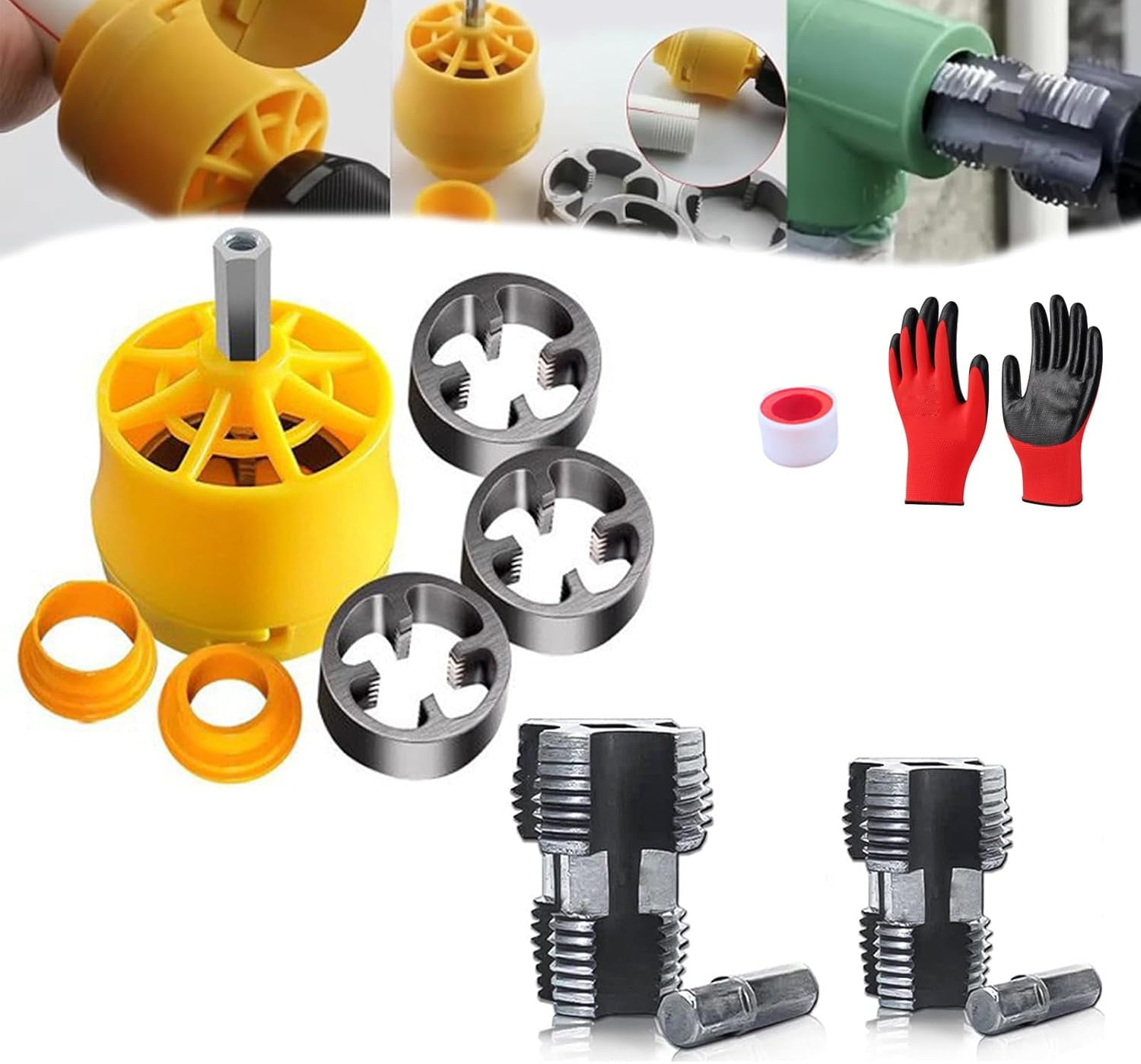 Electric Drill Compatible Pvc Pipe Threader Kit with Various Die Sizes ...