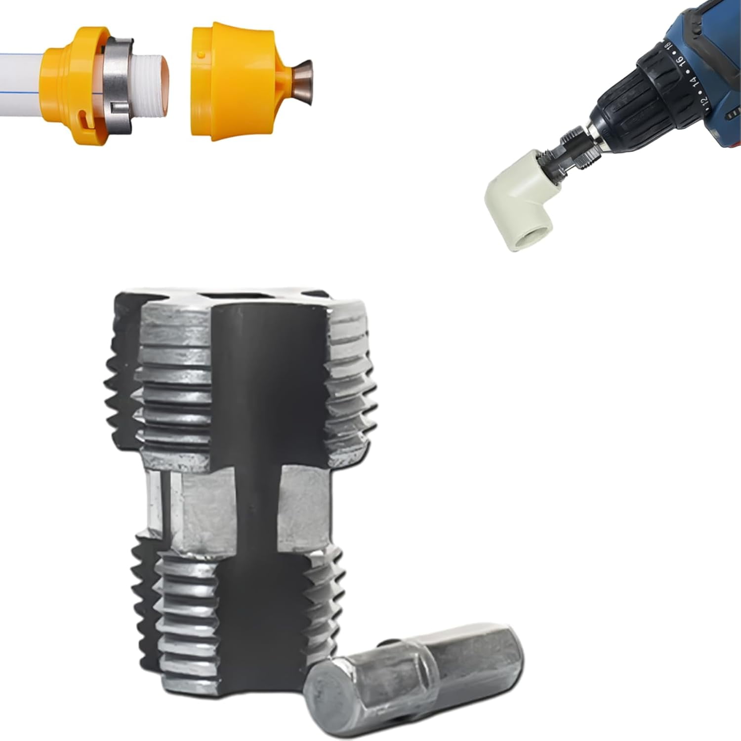 Electric Drill Compatible Pvc Pipe Threader Kit With Various Die Sizes ...