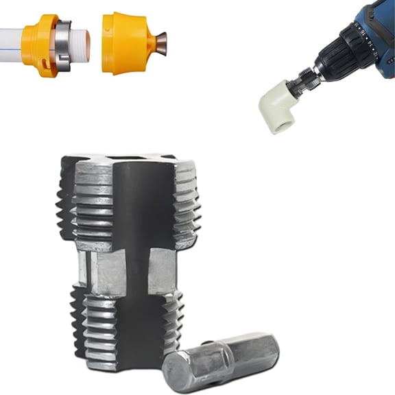 Electric Drill Powered Pipe Threader Kit Set with 1/2 3/4 1-Inch Dies for Home Plastic PVC Water Hose Thread Cutting Tool