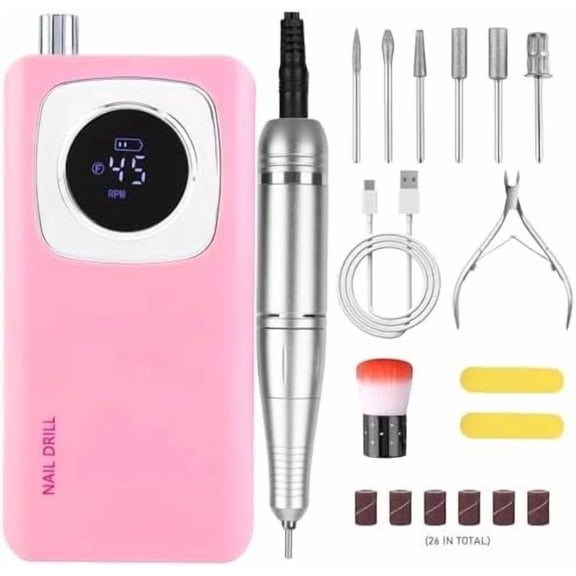 Electric  Drill Professional 45000 RPM, Rechargeable Cordless Electric  File Machine Kit for  Gel Nails Polishing Removing, Quiet E-File with Bits for Manicure Salon