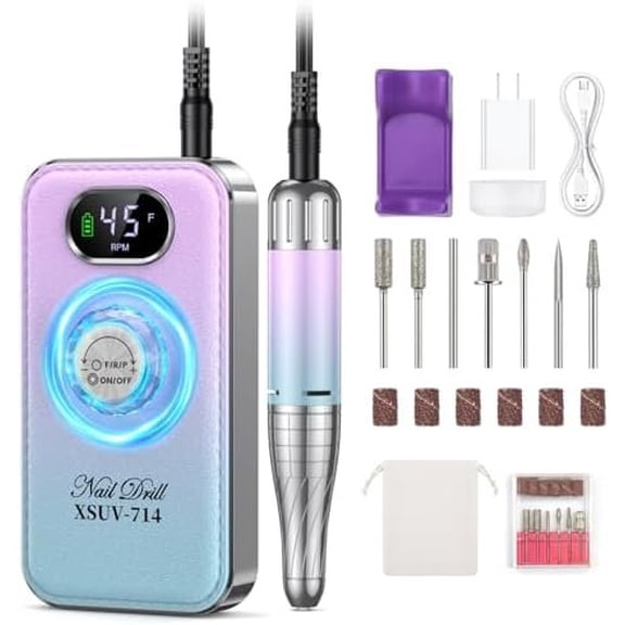 Electric Drill Professional 45000RPM,Portable Drill Nails Machine with LED Display for Salon and Use,Rechargeable Electric File Kit for Manicure Pedicure Polishing