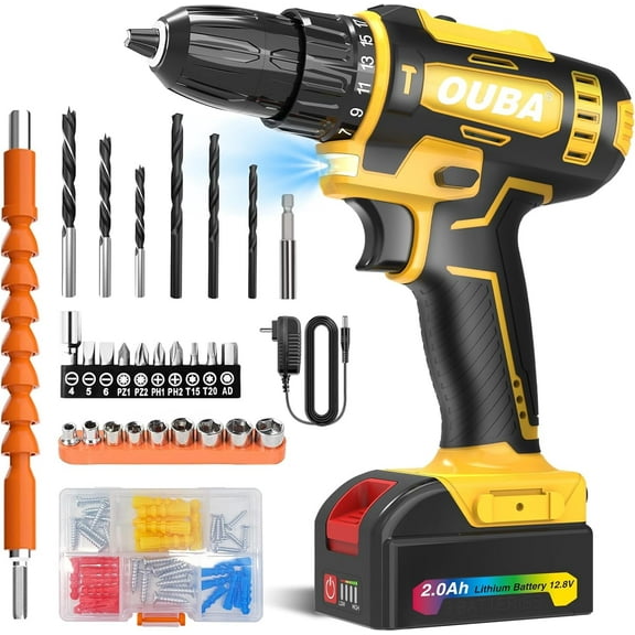 Cordless Drill Set,Electric Drills with Battery and Charger,Built-In LED for Home