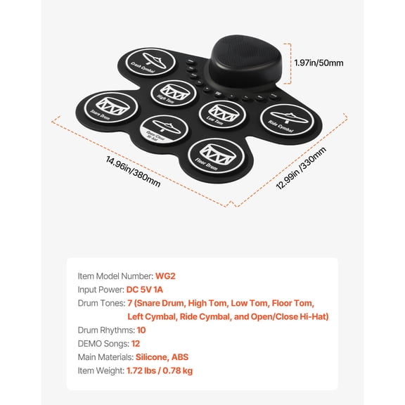 Electric Drum Set 7-Pad / 9-Pad Roll-up Drum Practice Pad Electronic Drumset Portable Instrument Toy for Kids Ages 3+