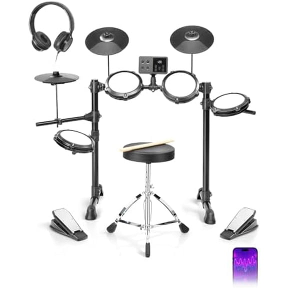 Electric Drum Set with USB MIDI, Type-C Charging, Built-in Metronome, Record & Headphone Mode, Electronic Drum Set with 150 Sounds, 64 Polyphony,10 Demos & 10 Kits for beginner(Compact)
