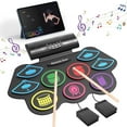 thumbnail image 1 of Electric Drum Set with Stool/Sticks, 500 Sounds, Compact, Home Practice for Boys Girls 6-12, 1 of 5