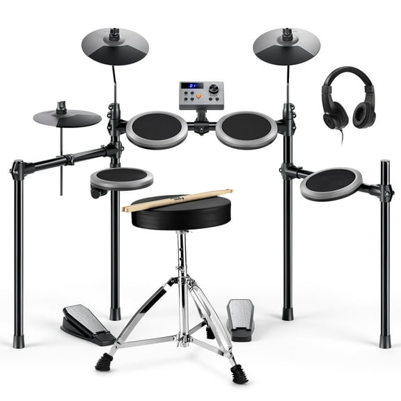 Electric Drums set for Beginner with 150+ Sounds Quiet Mesh Drum Pads Throne Sticks
