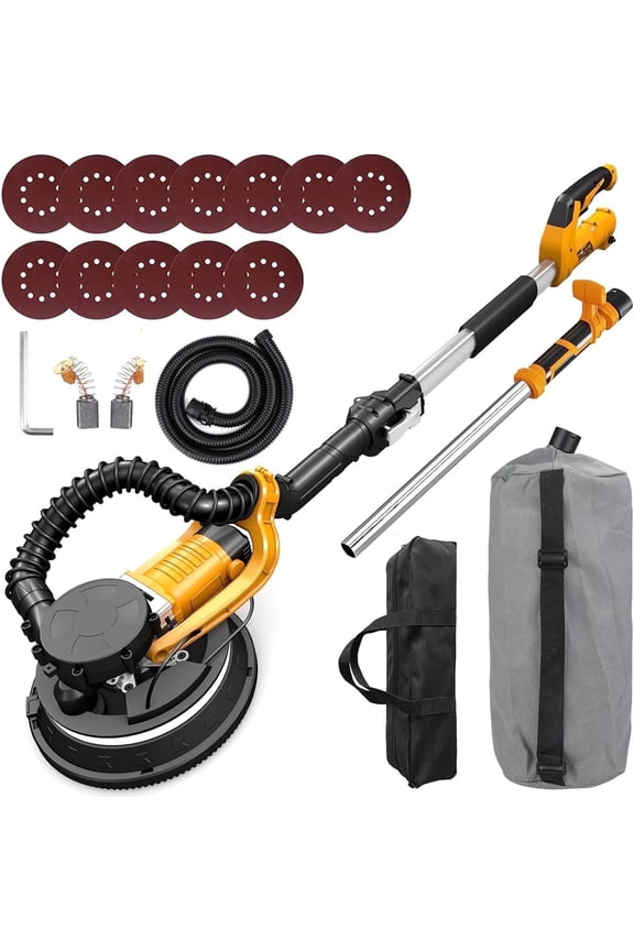 Electric Drywall Sander with Vacuum - Heavy Duty 880W, 5-Speed 1000-2100RPM, Extendable Handle, 12 Discs & Dust Bag, LED Light (59")