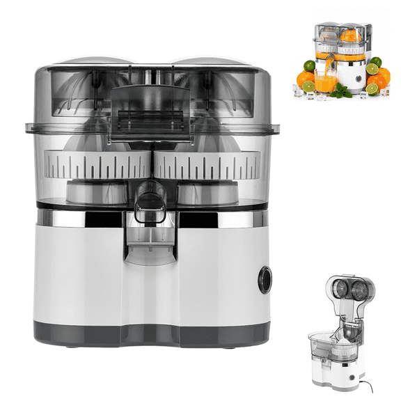 Electric Dual-Head Citrus Juicer, Orange Lemon Lime Squeezer with Built-in Cutter & Cleaning Brush, 1-Button