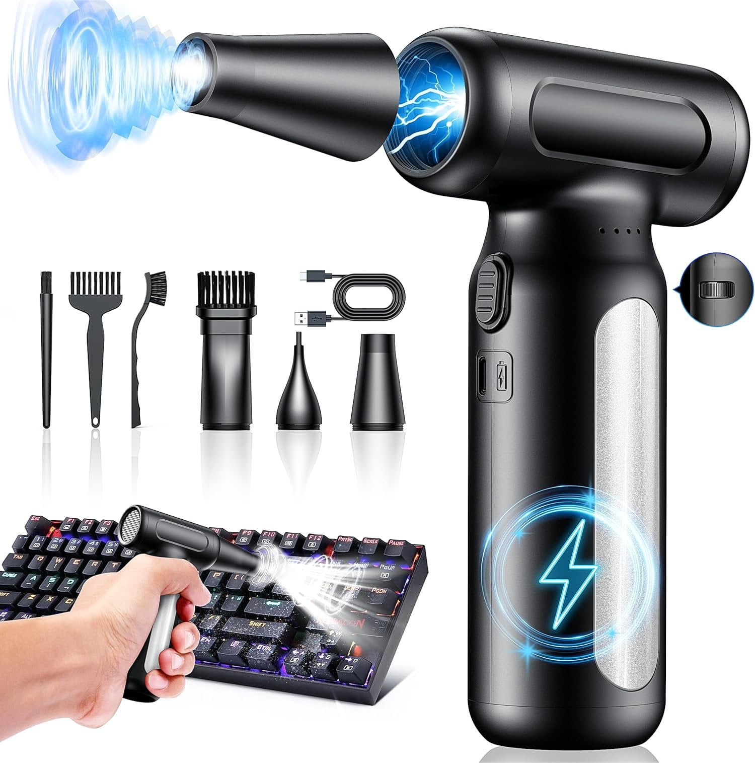 Electric  Duster - 30,0000 RPM Rechargeable Cordless Turbo Blower, Portable Air Blower  for , PC, Keyboard,  & Outdoor Dust Cleaning (Replaces  Cans)