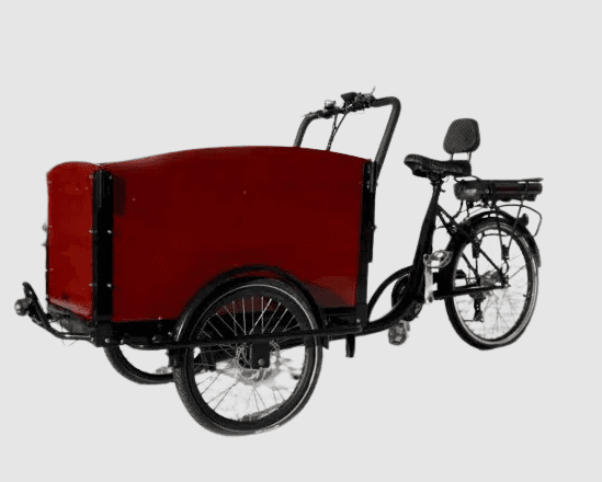 Electric Dutch Cargo Trike 1250W Maroon, Family Cargo Bike, 3 Wheel Cargo Tricycle, Dutch Delivery Bicycle, Box Carrier Bike for Kids Transport
