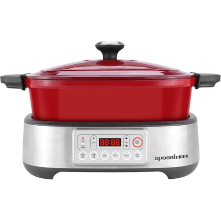 Spoonlemon 5.8QT Electric Multi-Cooker Dutch Oven with Enameled Cast Iron Pot, Oven Safe