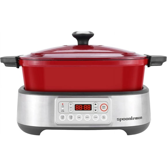 Spoonlemon 5.8QT Electric Multi-Cooker Dutch Oven with Enameled Cast Iron Pot, Oven Safe