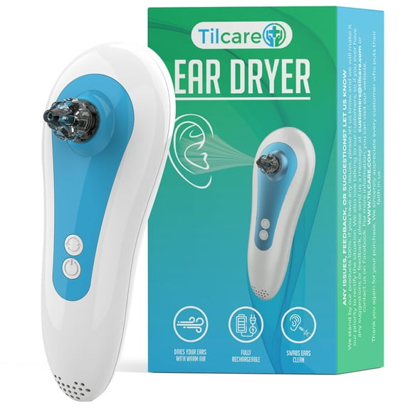 Electric Ear Dryer and Ear Wax Removal Tool for Swimmers Ear by Tilcare - Rechargeable Ear Drying Water Remover for Swimming, Showering and Hearing Aids