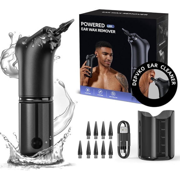 Electric Ear Wax Removal -Water Powered Ear washer for humans with 10 Reusable Replacement Tips, Safe & Effective ear wax removal kit USB Rechargeable Triple Jet Stream 4 Pressure Modes