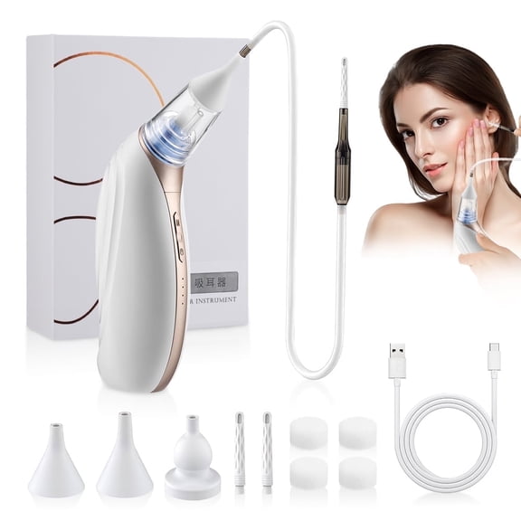 DREAMSOME Ear Wax Removal, Electric Ear Cleaner with 3 Levels Strong Suction, 3-in-1 Nose Ear Dry Ear, Ear Wax Removal Kit with 2Pcs Reusable Ear Spoons for Adults Kids