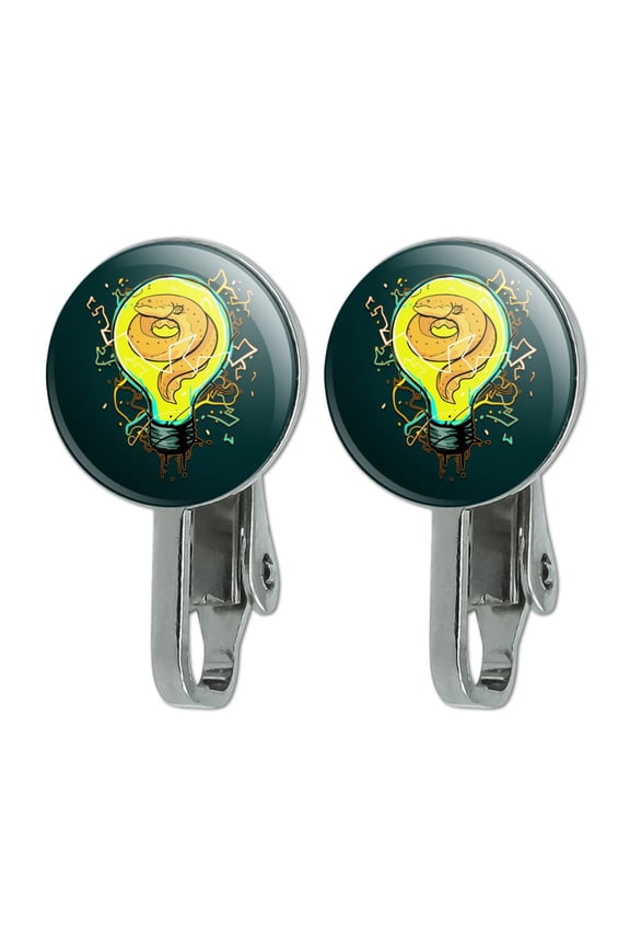 Electric Eel In Light bulb With Electricity Novelty Clip-On Stud Earrings