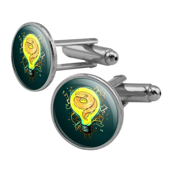 Electric Eel In Light bulb With Electricity Round Cufflink Set Silver Color