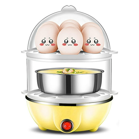 Electric Egg Boiler - Egg Cooker - 350W 2 Layers 14Pcs Eggs A Time Auto Power Off PP Egg Boiler With Measuring Cup for Home(Yellow)