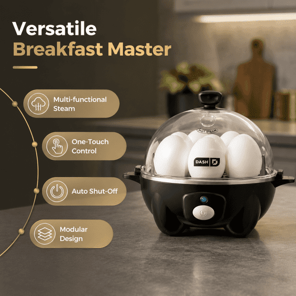 Electric Egg Cooker 7 Egg Capacity, 3-in-1 Rapid Egg Boiler with Omelet Maker & Poaching Tray, Soft/Medium/Hard Boiled Eggs, Black